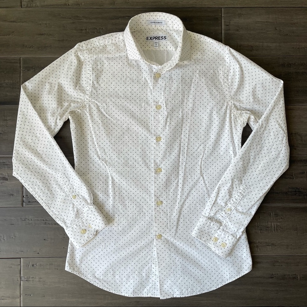 Express extra slim fit polka dotted dress shirt